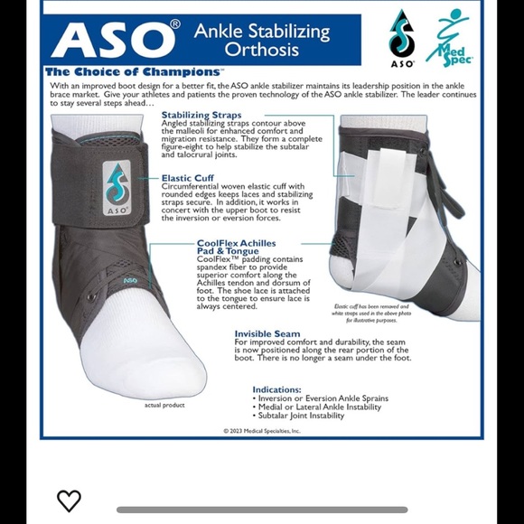 ASO Ankle Stabilizer, Black, Size Medium. No box but in plastic wrap. - Picture 8 of 8